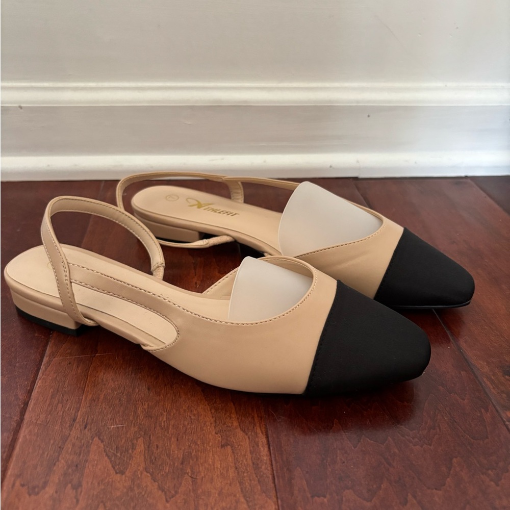 Athlefit Slingback Flats Square Pointed Toe Two Toned Size 7 FITS like 8 - Picture 4 of 6